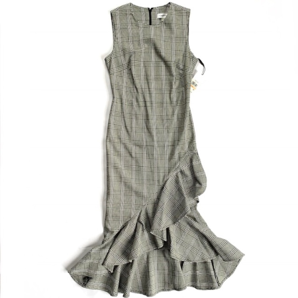 Calvin Klein Black Plaid Midi Dress (NWT)